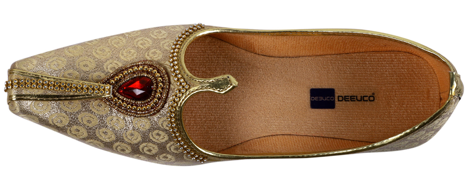 DEEUCO Men's Ethnic Golden Royal Wedding and Sherwani Jutti,Mojari