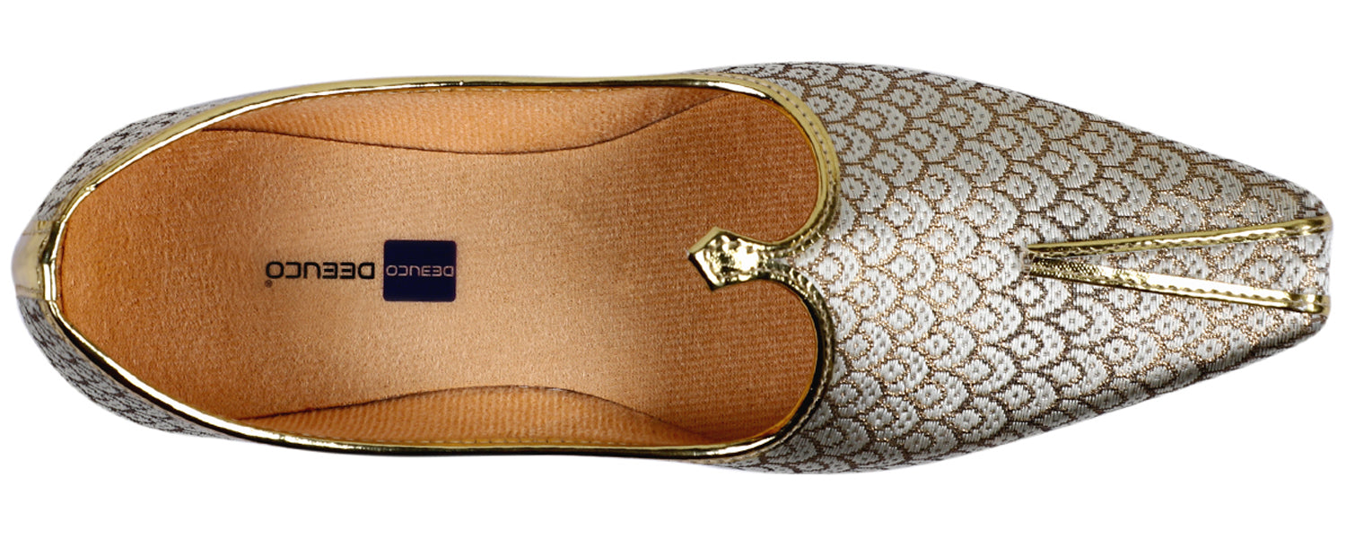 DEEUCO Men's Ethnic Golden Designer Wedding and Sherwani Jutti,Mojari