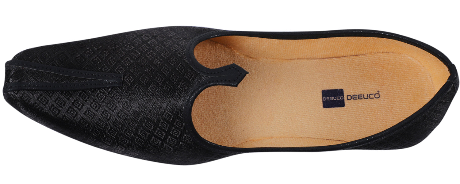 DEEUCO Men's Ethnic Black Fabric Wedding and Sherwani Jutti,Mojari