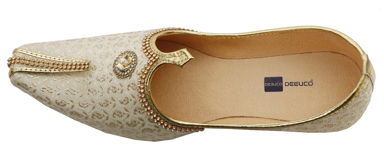 DEEUCO Men's Designer Cream Wedding and Sherwani Jutti,Mojari