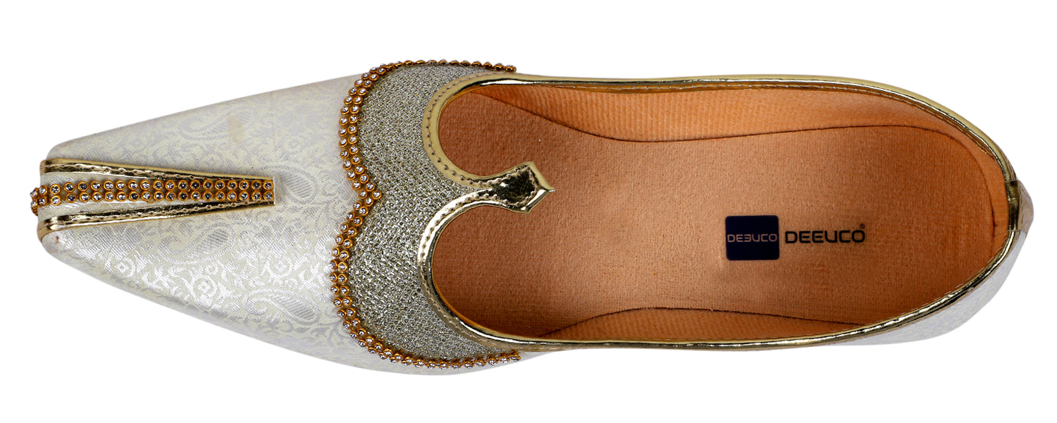 DEEUCO Men's Traditional Cream Wedding and Sherwani Jutti,Mojari