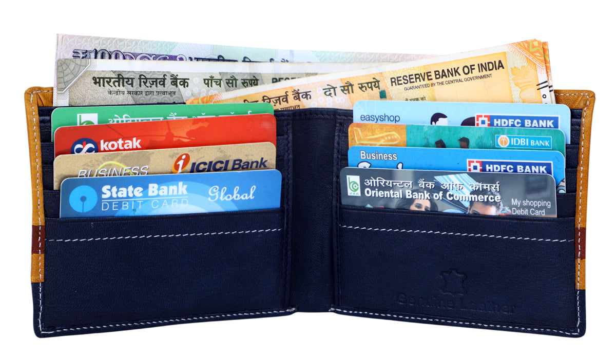 Deeuco Men's Navy Blue premium Leather Wallet