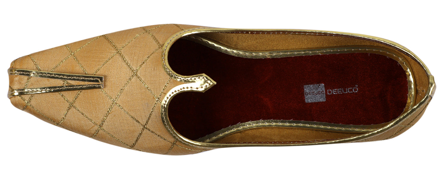 DEEUCO Men's Ethnic Gold and Maroon Embroidery Design Wedding and Sherwani Jutti,Mojari,