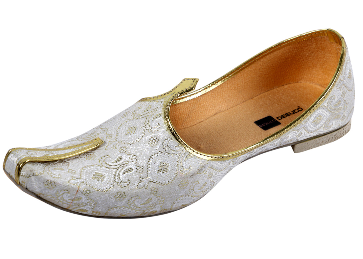 DEEUCO Men's Ethnic Cream and Golden Wedding and Sherwani Jutti,Mojari