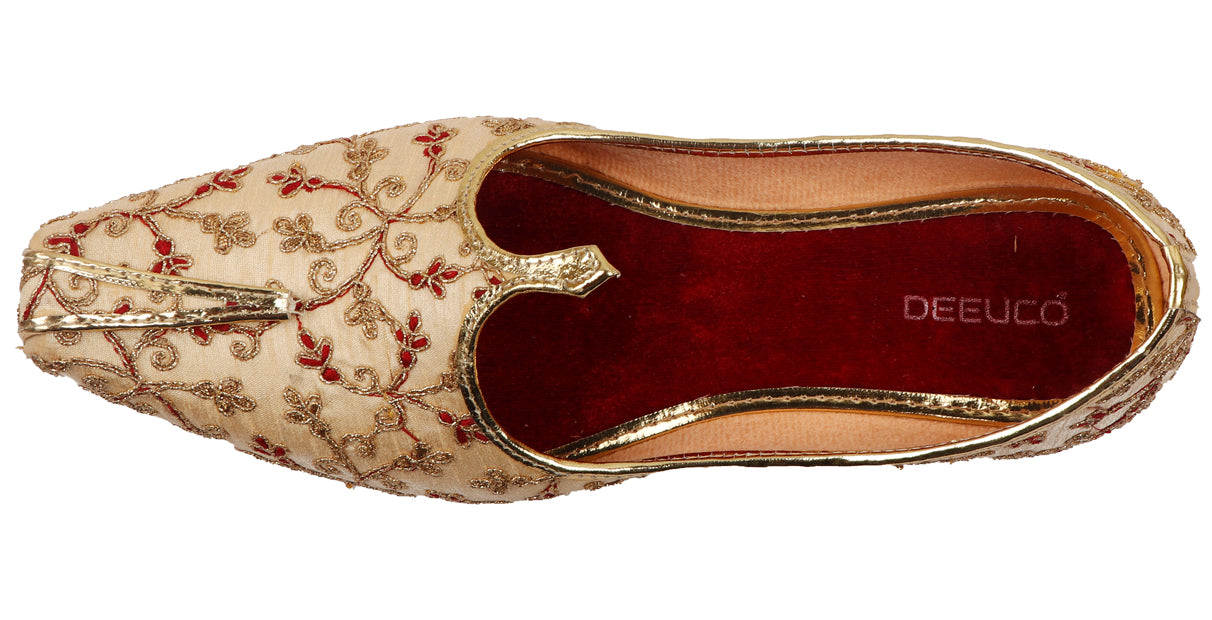 DEEUCO Men's Ethnic Golden and Maroon Embroidery Design Wedding and Sherwani Jutti,Mojari…