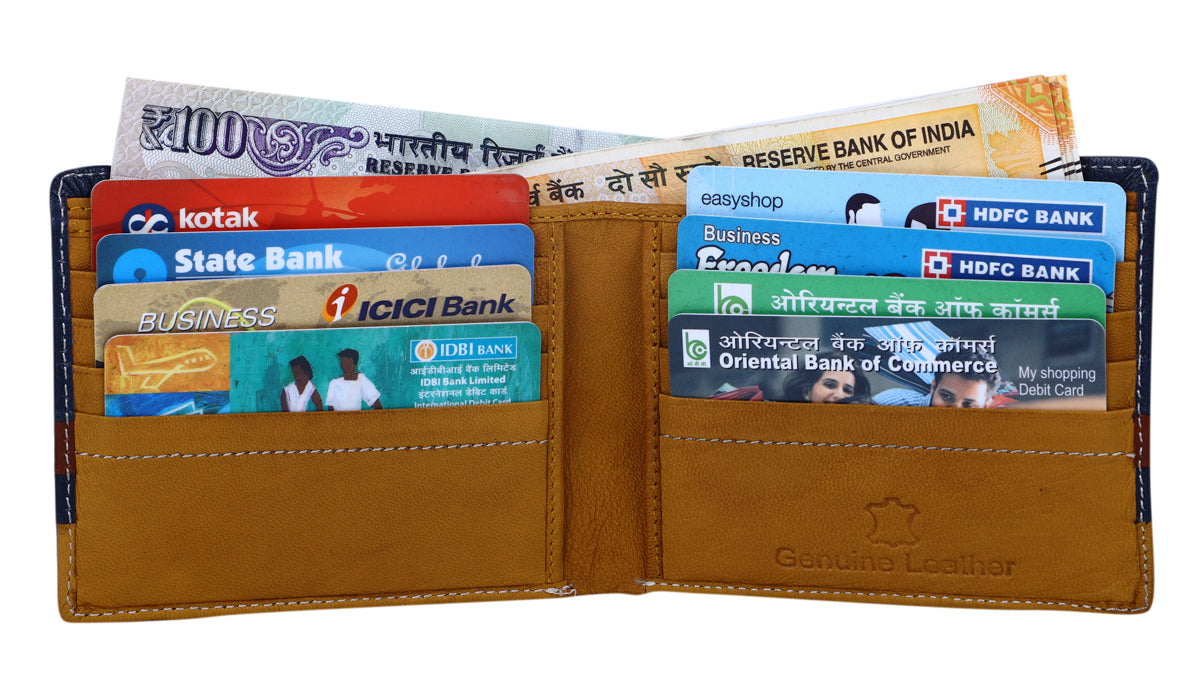 Deeuco Men's Blue and brown Genuine Leather Wallet