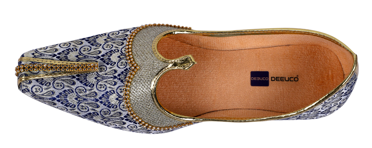 DEEUCO Men's Traditional Navy Blue Wedding and Sherwani Jutti,Mojari