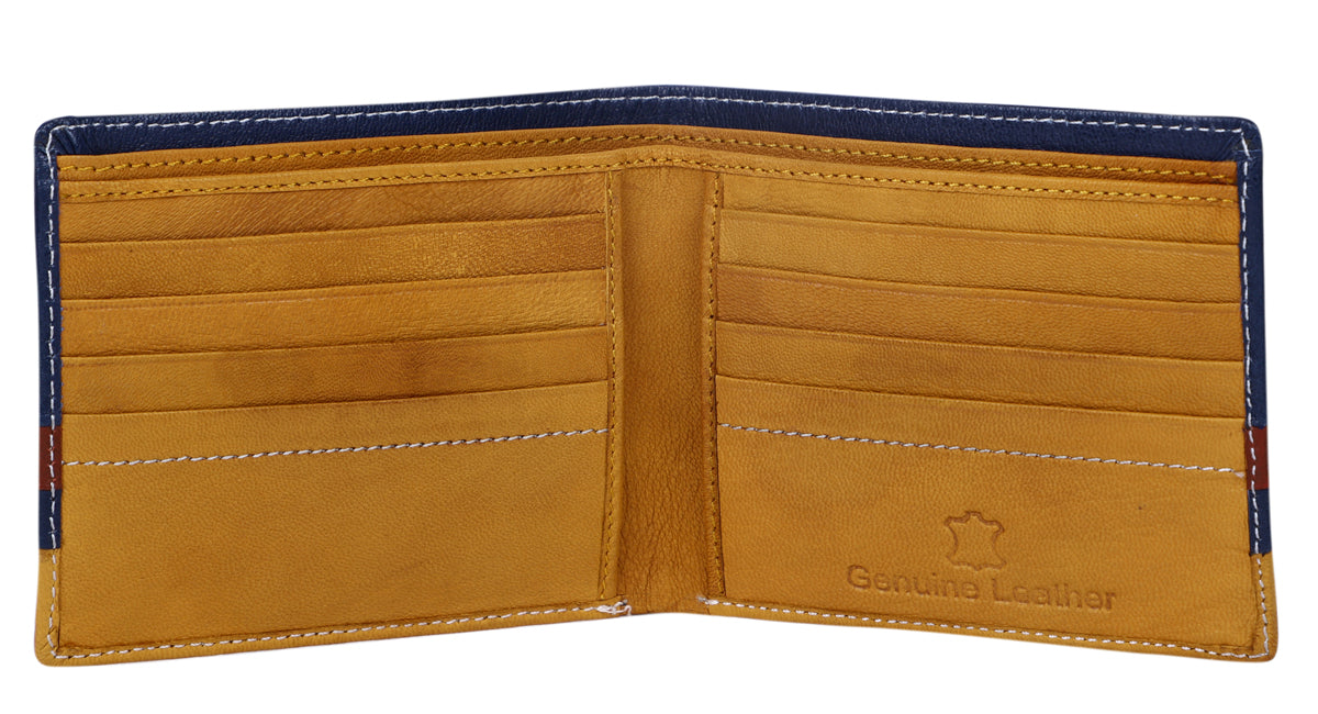 Deeuco Men's Blue and brown Genuine Leather Wallet