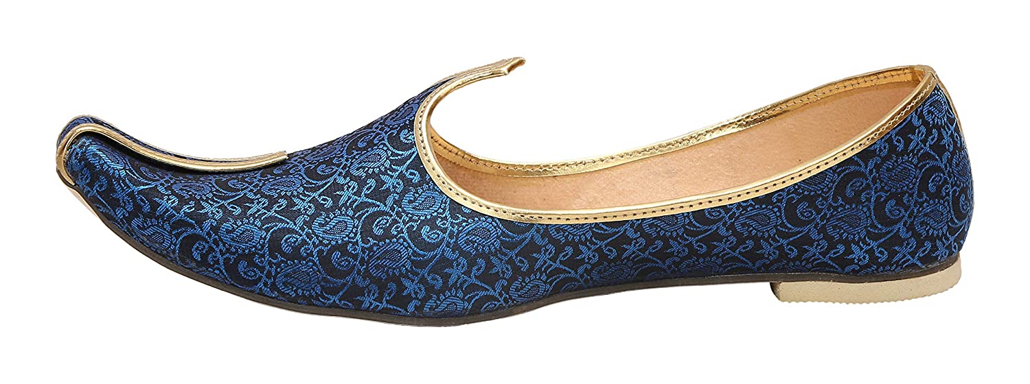 DEEUCO Men's Traditional Fabric Designer Royal Blue Weding and Sherwani Jutti, Mojari