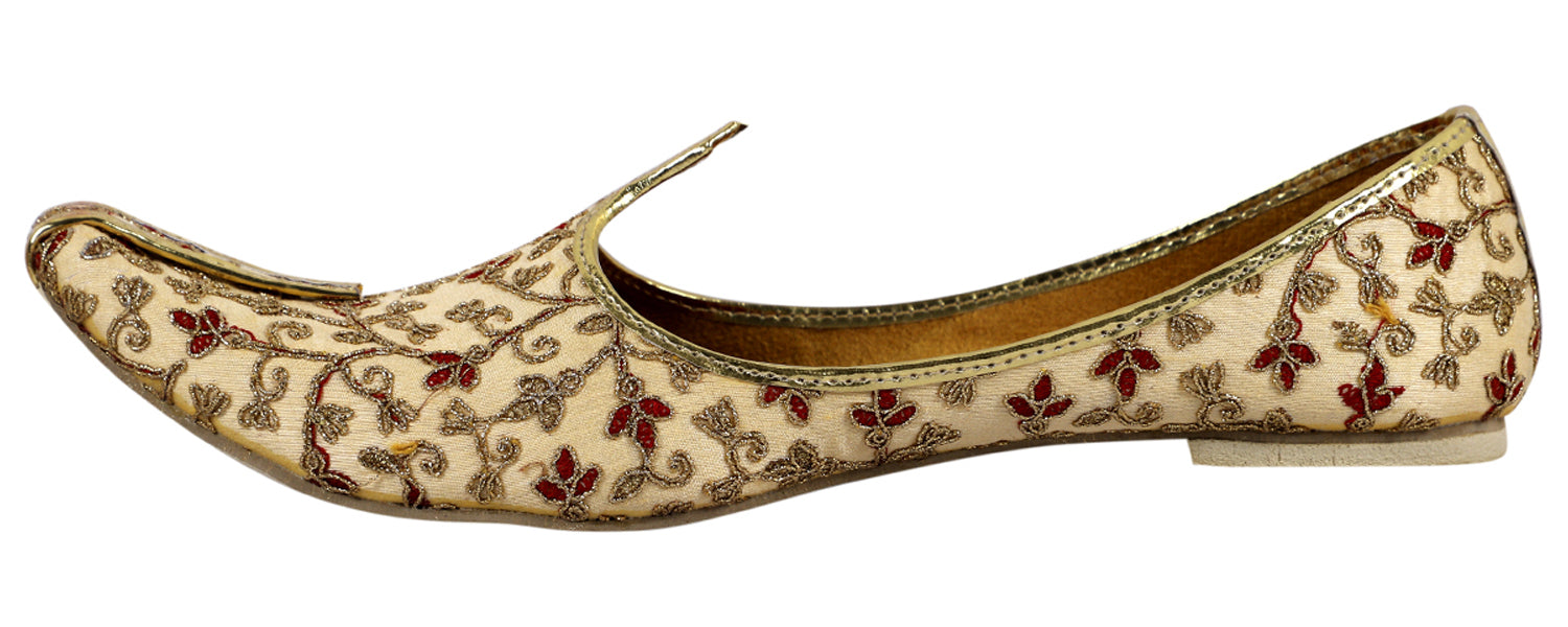 DEEUCO Men's Golden and Maroon Embroidery Design Wedding and Sherwani Jutti,Mojari