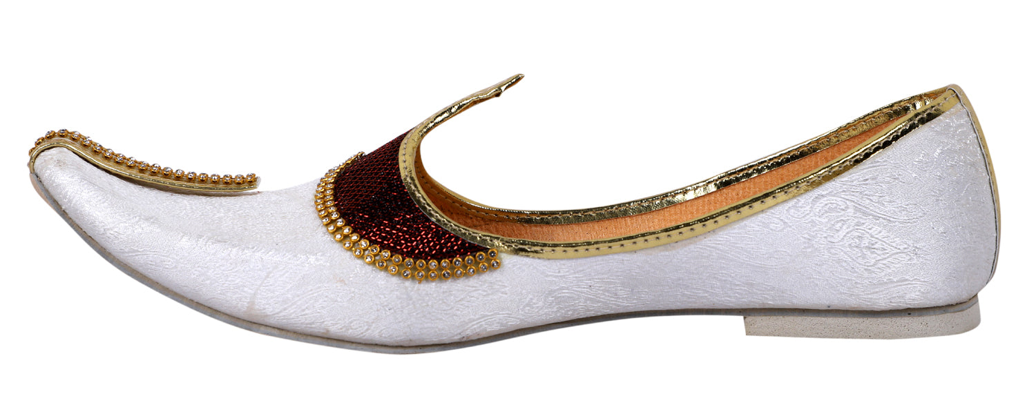 DEEUCO Men's Traditional Cream and Maroon Wedding and Sherwani Jutti,Mojari