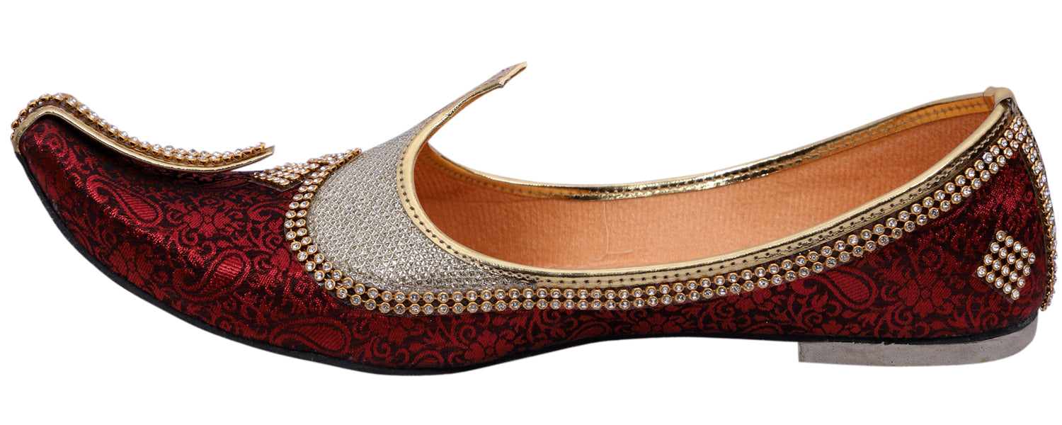 DEEUCO Men's Ethnic Maroon Velvet Wedding and Sherwani Jutti, Mojari