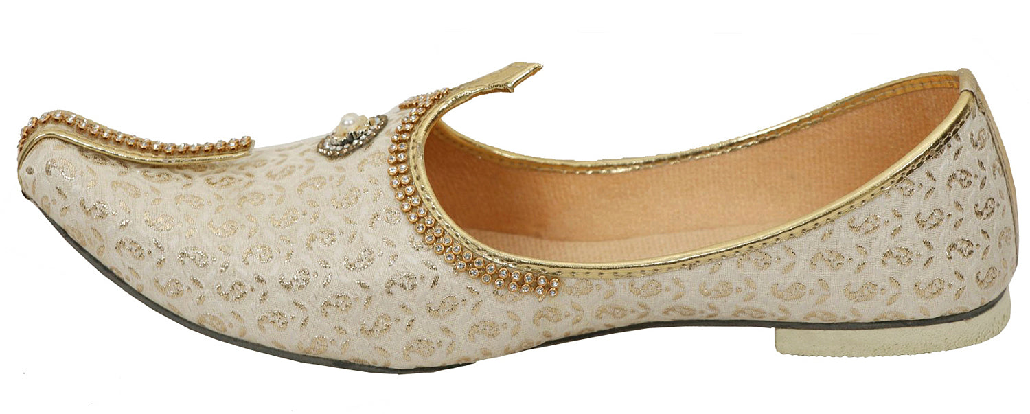 DEEUCO Men's Ethnic Cream Designer Wedding,Party and Sherwani Jutti, Mojari