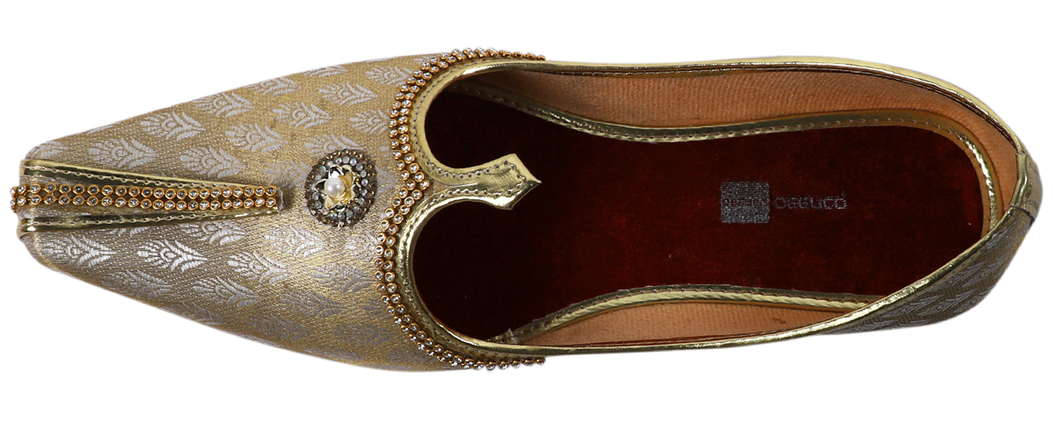 DEEUCO Men's Ethnic Golden Designer Wedding and Sherwani Jutti,Mojari