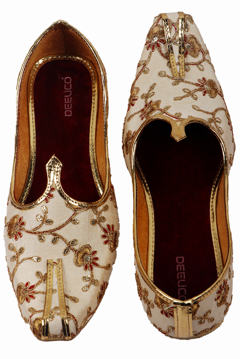 DEEUCO Men's Ethnic Golden Embroidery Design Wedding and Sherwani Jutti,Mojari…