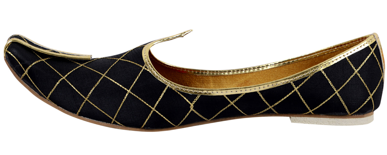 DEEUCO Men's Ethnic Black and Golden Wedding and Sherwani Jutti,Mojari