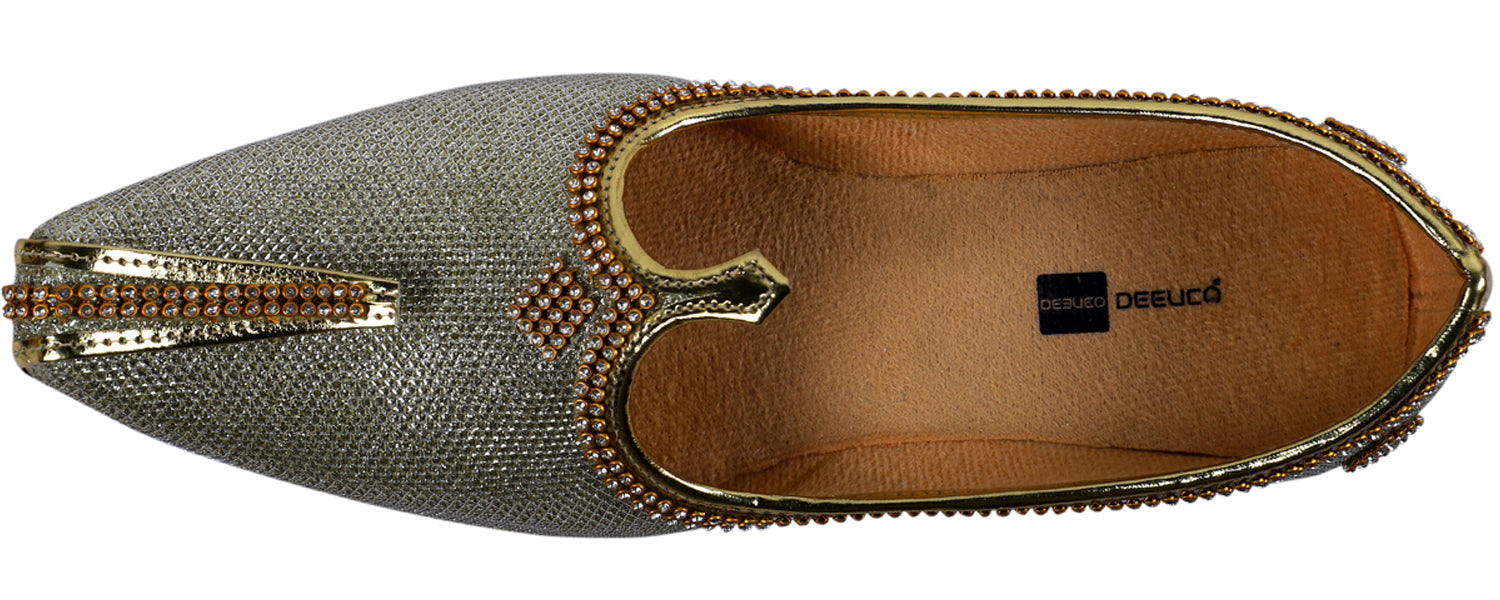 DEEUCO Men's Traditional Golden stone workK Designer Wedding and Sherwani Jutti,Mojari