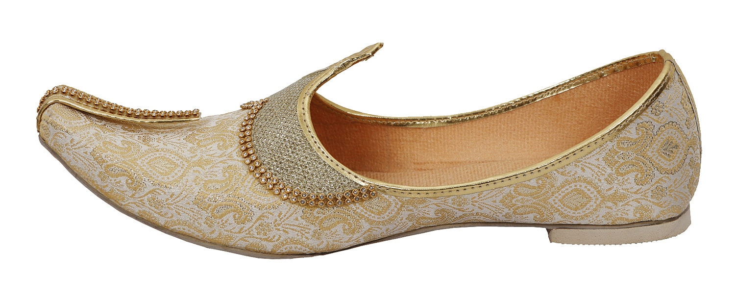 DEEUCO Men's Ethnic Premium Golden Designer Wedding and Sherwani Jutti, Mojari