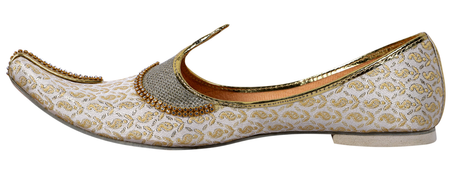 DEEUCO Men's Traditional Golden and Cream Wedding and Sherwani Jutti,Mojari