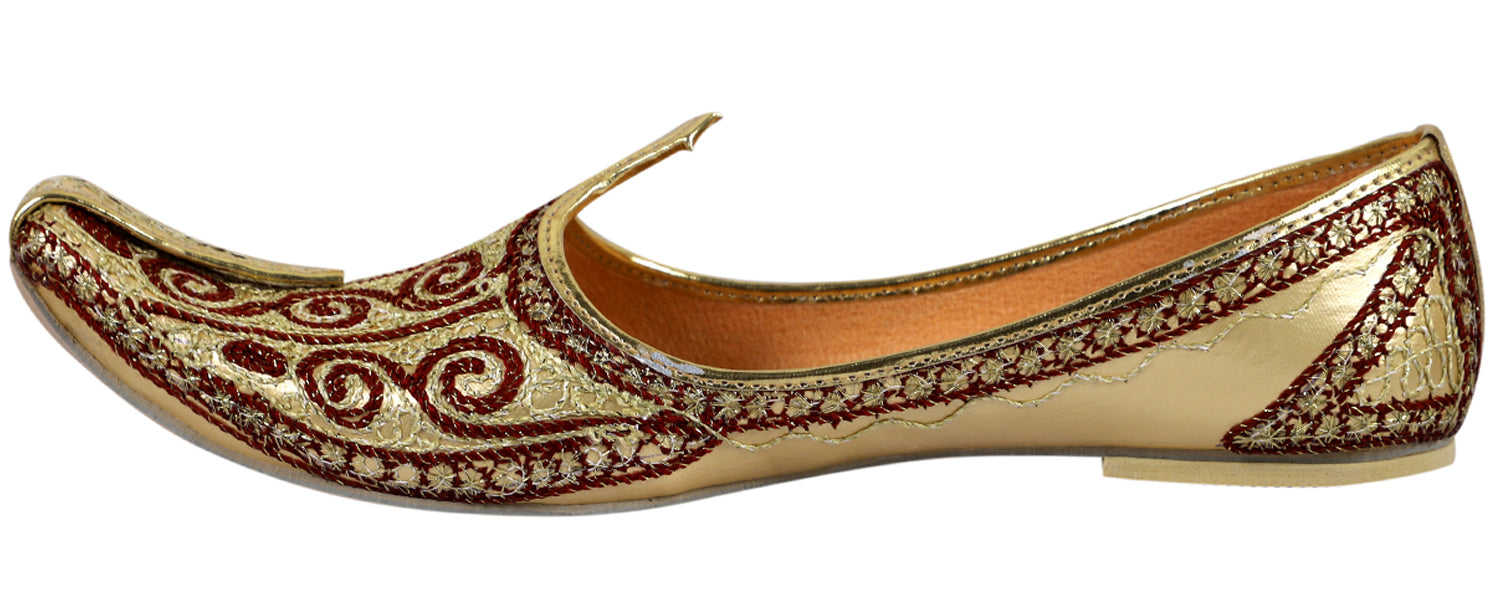 DEEUCO Men's Ethnic Golden and Maroon Embroidery Design Wedding and Sherwani Jutti,Mojari