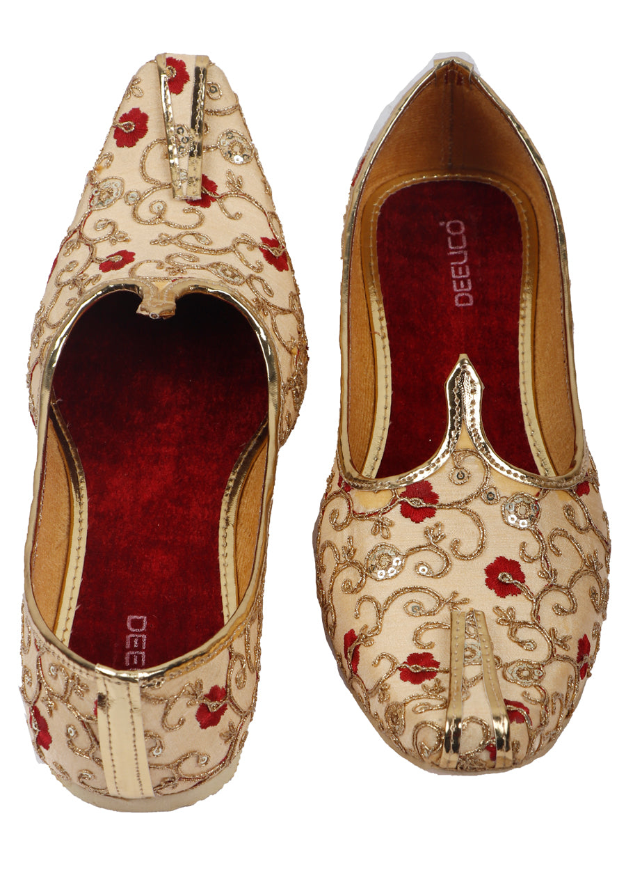 DEEUCO Men's Traditional Golden Embroidery Design Wedding and Sherwani Jutti,Mojari