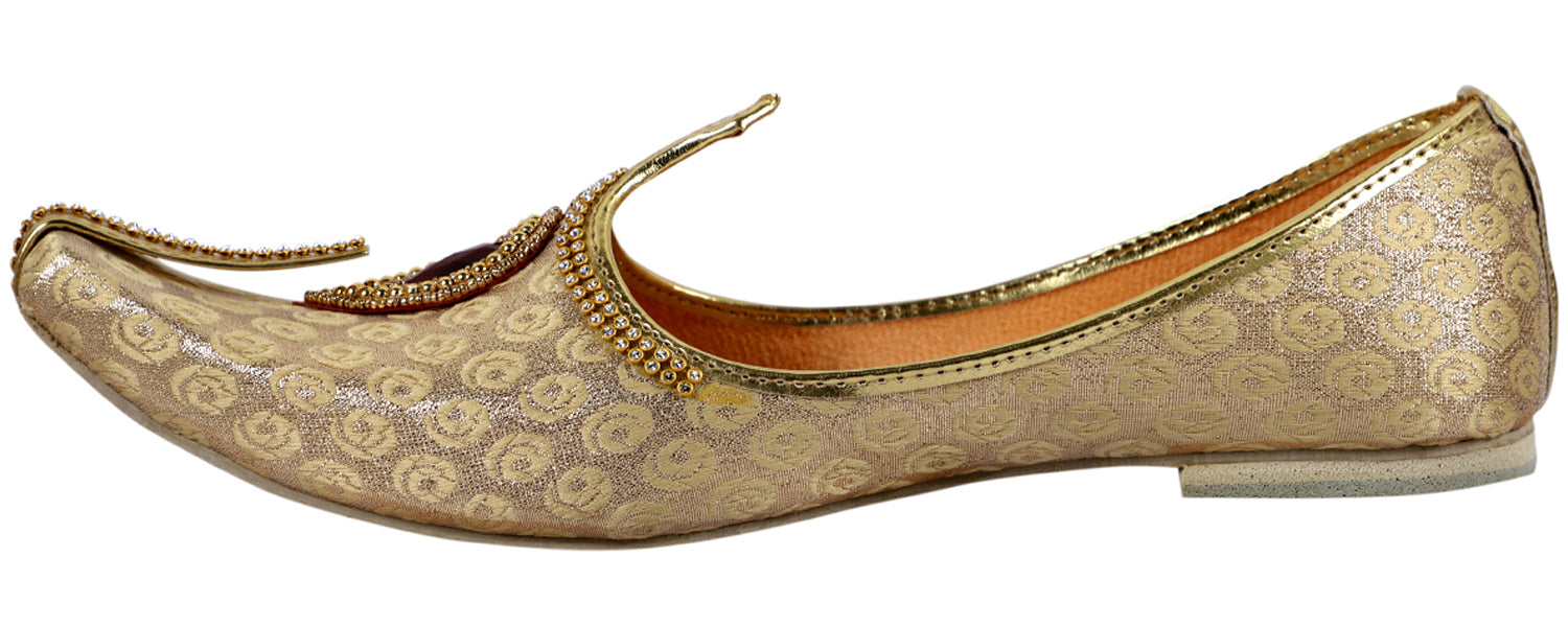 DEEUCO Men's Ethnic Golden with Maroon Stone Design Wedding and Sherwani Jutti,Mojari