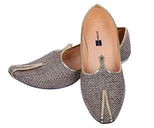 DEEUCO Men's Traditional Jute Wedding and Sherwani Jutti Mojari (Beige)