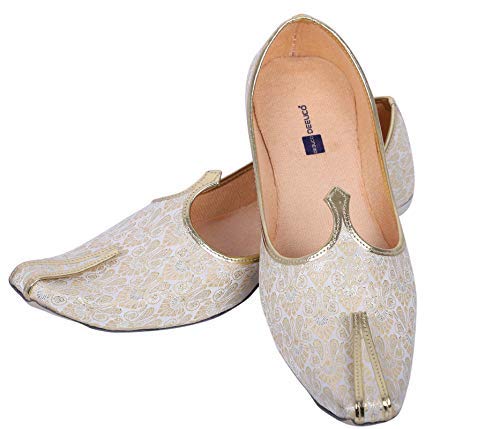 DEEUCO Men's Traditional Wedding and Sherwani Jutti,Mojari (Cream and Golden)