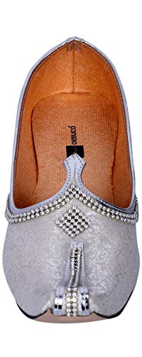 DEEUCO Men's Traditional Wedding and Sherwani Jutti/Mojari with Work (Silver)