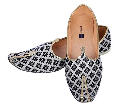 DEEUCO Men's Traditional Sherwani Mojari, Jutti for Wedding (Black and White)