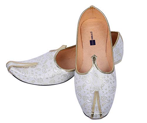 DEEUCO Men's Ethnic Wedding and Sherwani Jutti,Mojari(White)