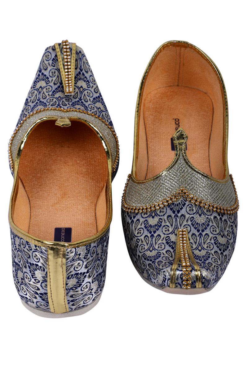 DEEUCO Men's Traditional Navy Blue Wedding and Sherwani Jutti,Mojari