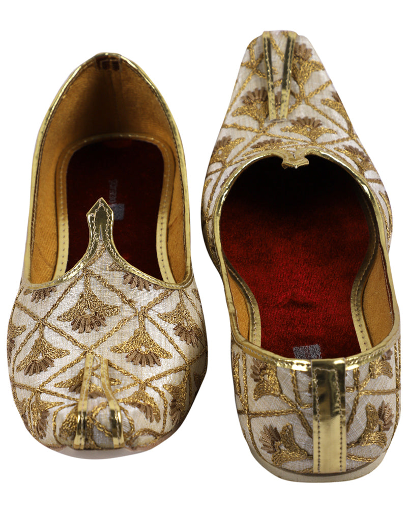 DEEUCO Men's Tradition Golden and Maroon Embroidery Design Wedding and Sherwani Jutti,Mojari