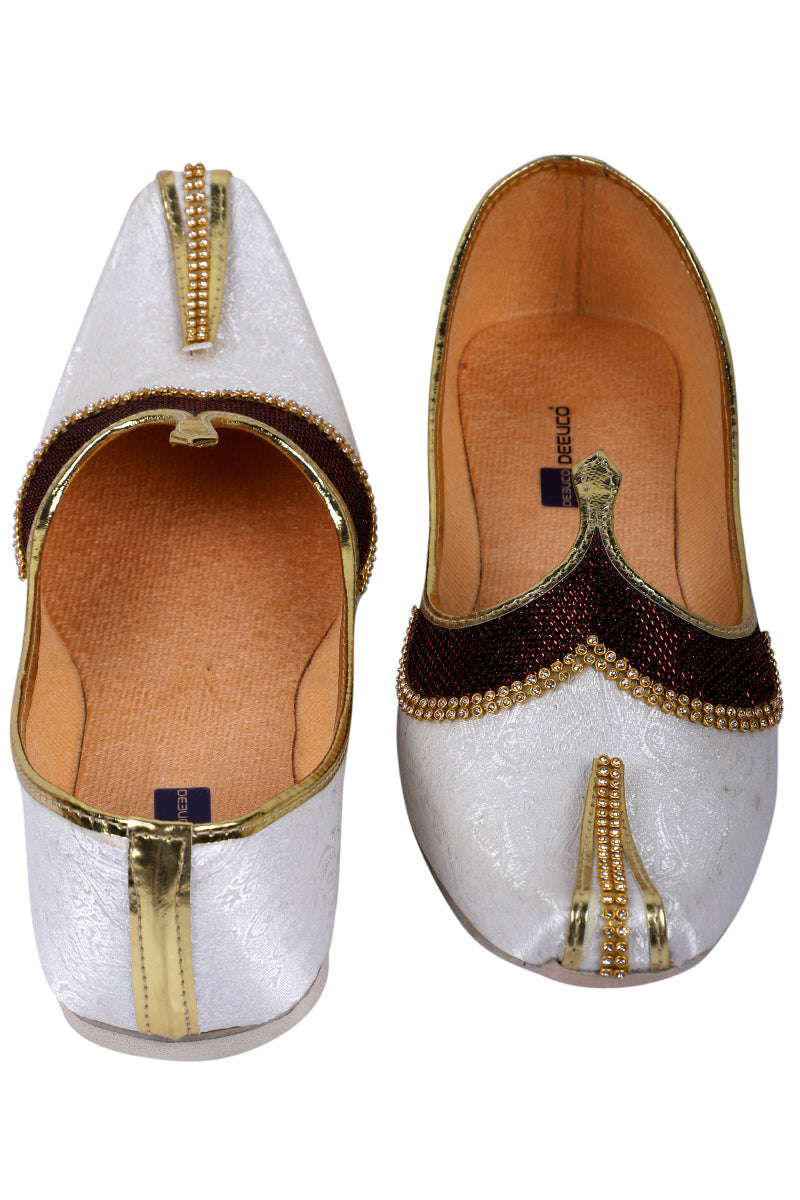 DEEUCO Men's Traditional Cream and Maroon Wedding and Sherwani Jutti,Mojari