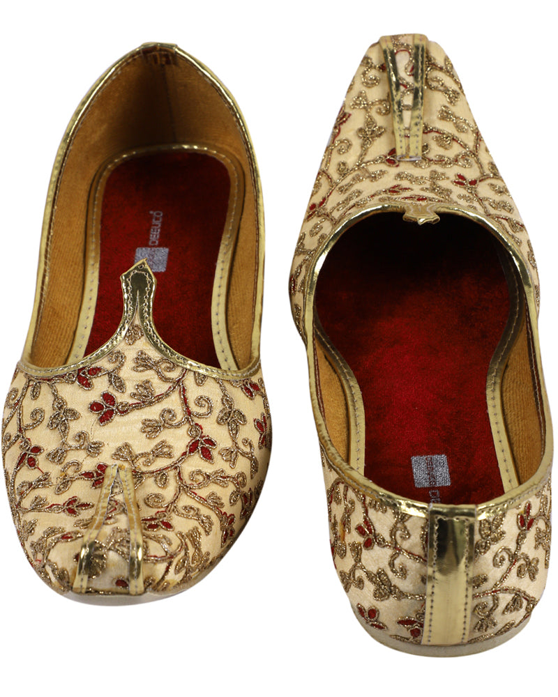 DEEUCO Men's Golden and Maroon Embroidery Design Wedding and Sherwani Jutti,Mojari