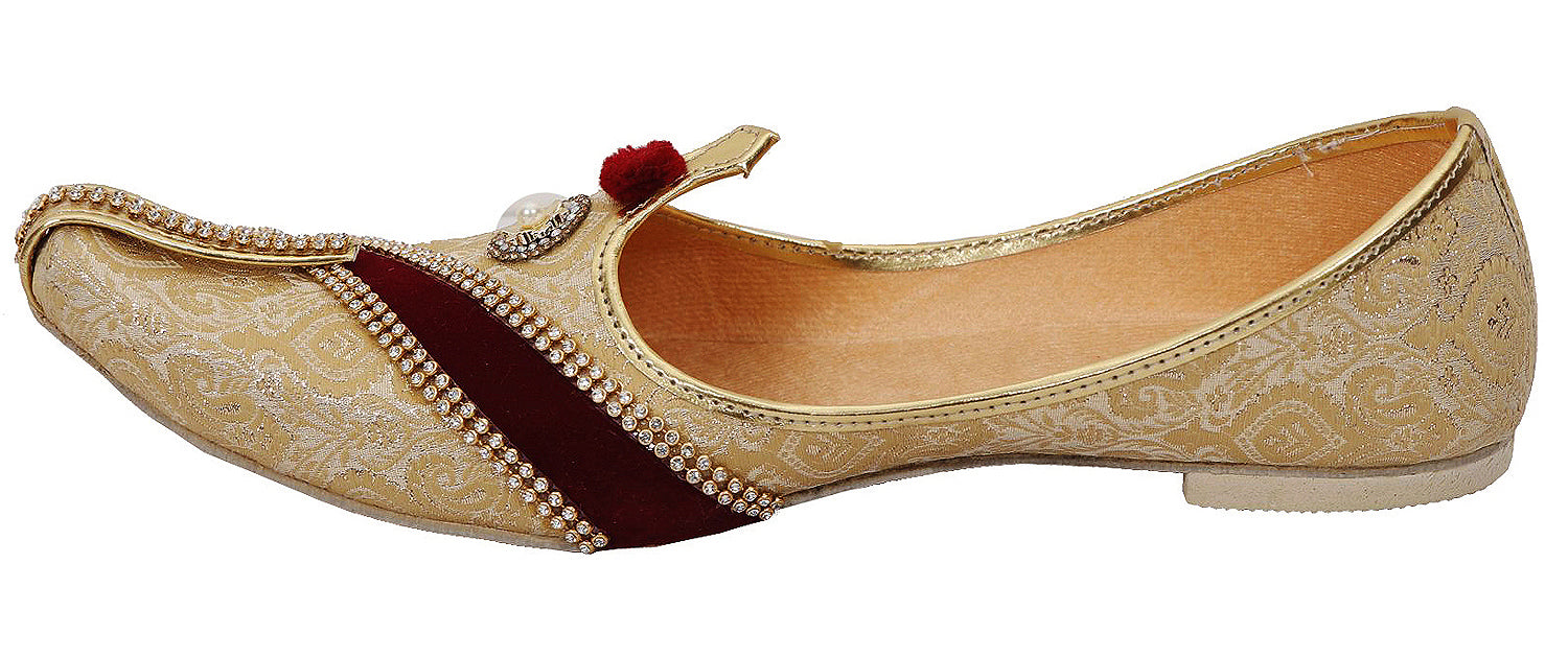 DEEUCO Men's Traditional Golden with Maroon Designer Wedding and Sherwani Jutti, Mojari