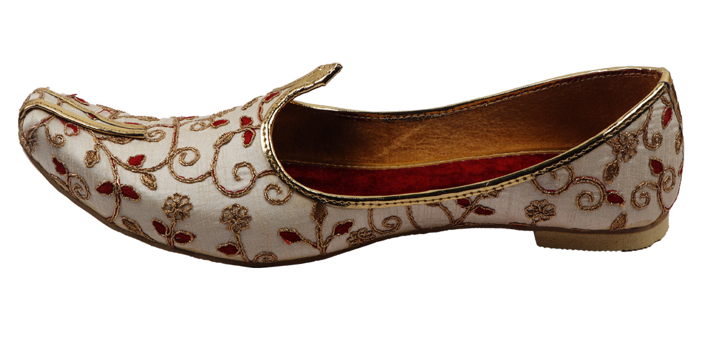 DEEUCO Men's Traditional Cream Embroidery Design Wedding and Sherwani Jutti,Mojari