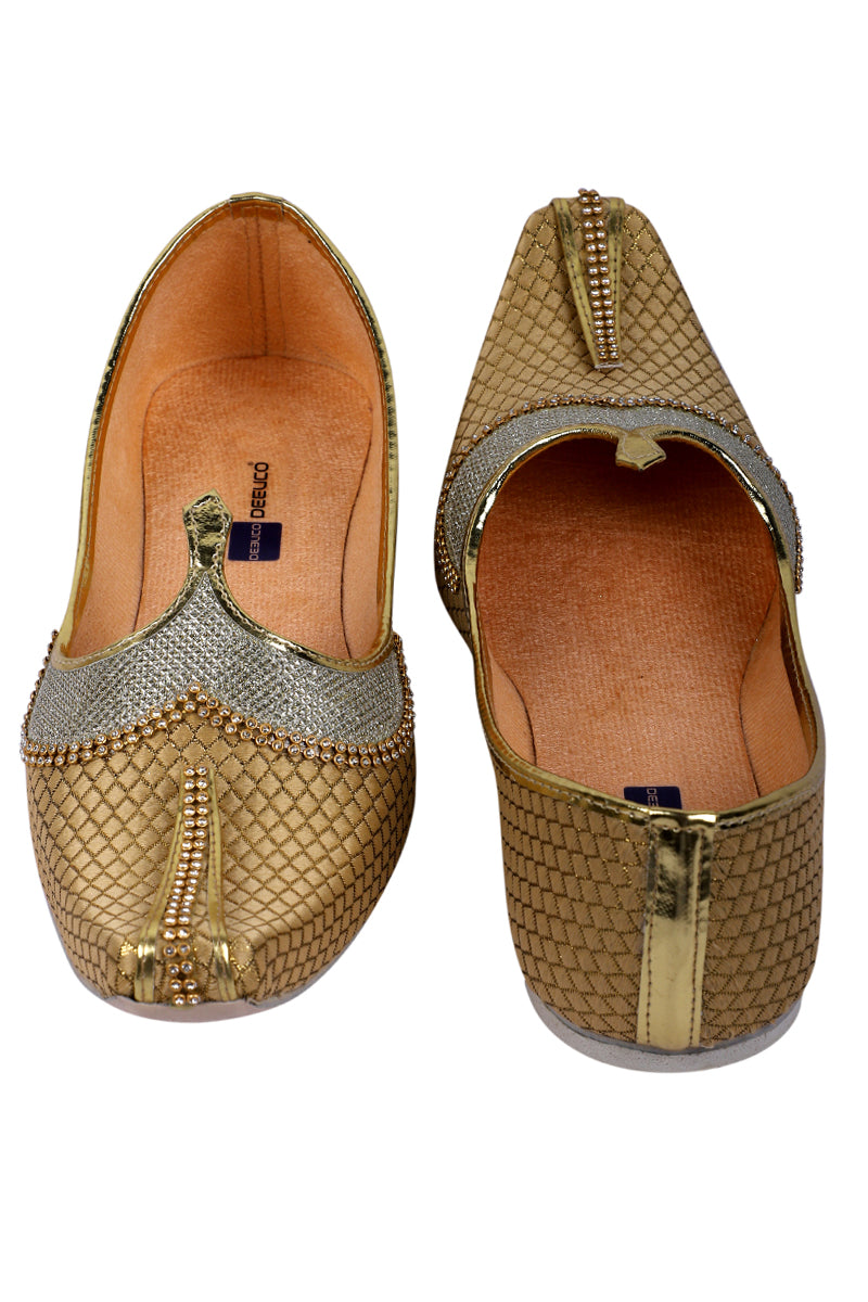 DEEUCO Men's Traditional Golden Wedding and Sherwani Jutti,Mojari
