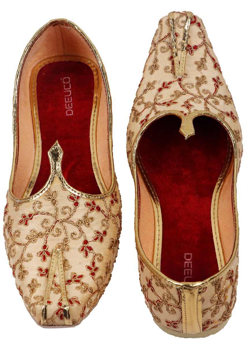 DEEUCO Men's Ethnic Golden and Maroon Embroidery Design Wedding and Sherwani Jutti,Mojari…