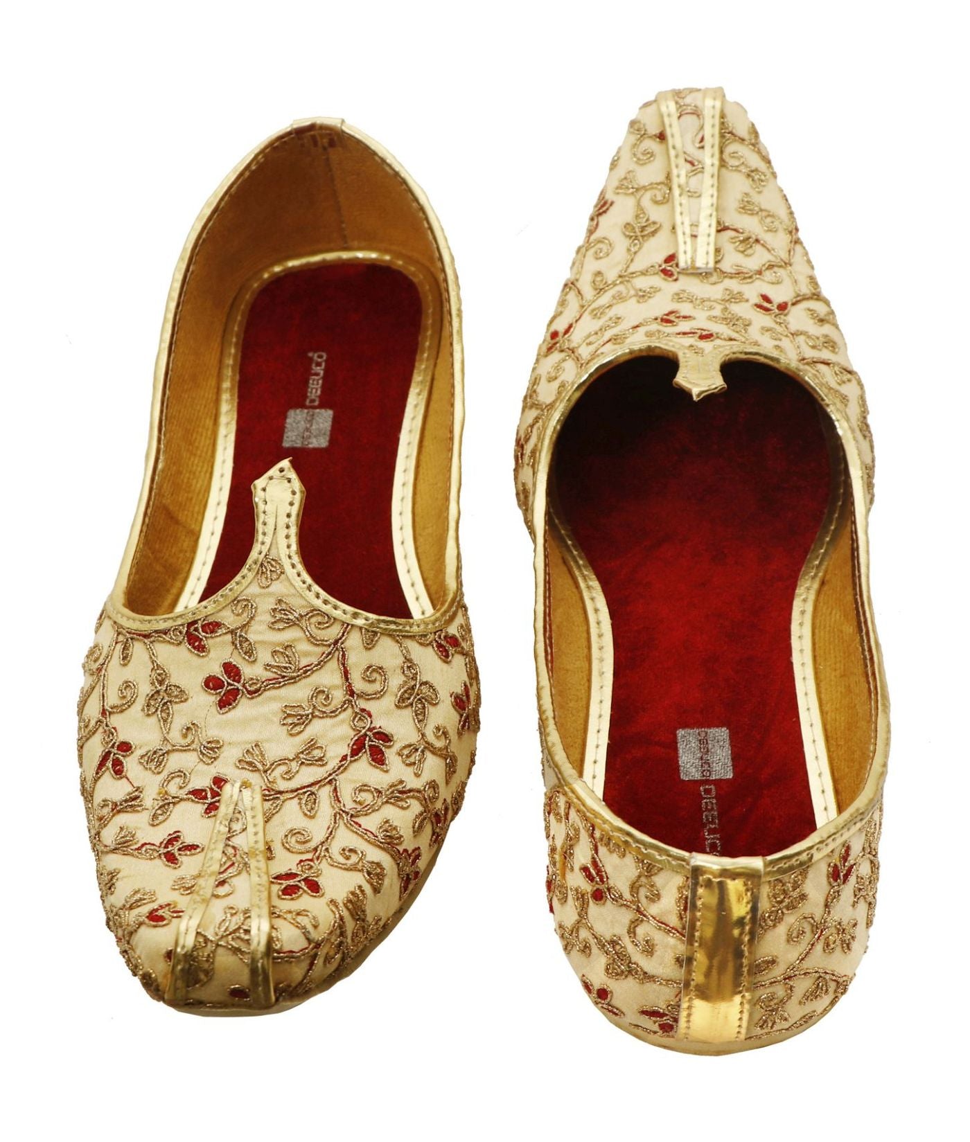 DEEUCO Men's Ethnic Embroidery Golden Wedding and Sherwani Mojari, Jutti