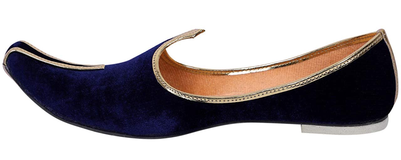 DEEUCO Men's Traditional Velvet Wedding and Sherwani Jutti/Mojari ,Dark Blue