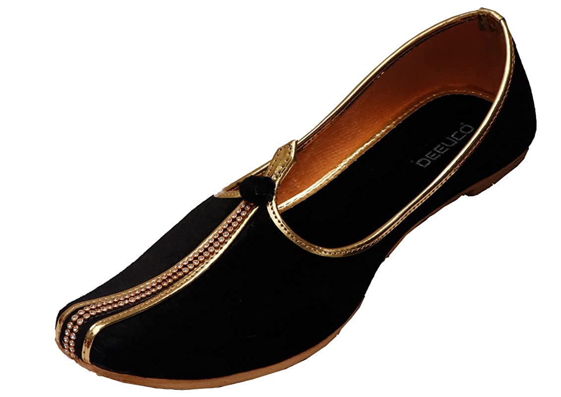 DEEUCO Men's Ethnic Black Wedding and Sherwani Jutti, Mojaris