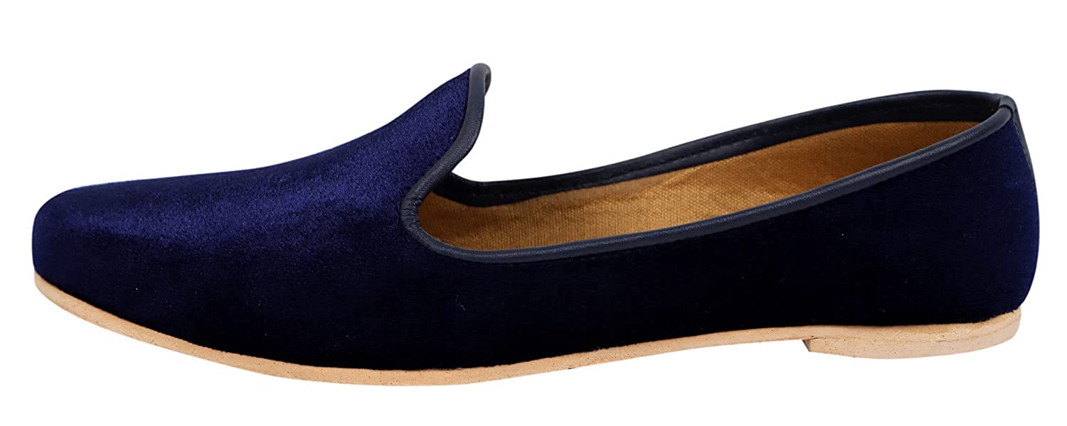 DEEUCO Ethnic Men's Navy Blue Velvet Boot shape jutti