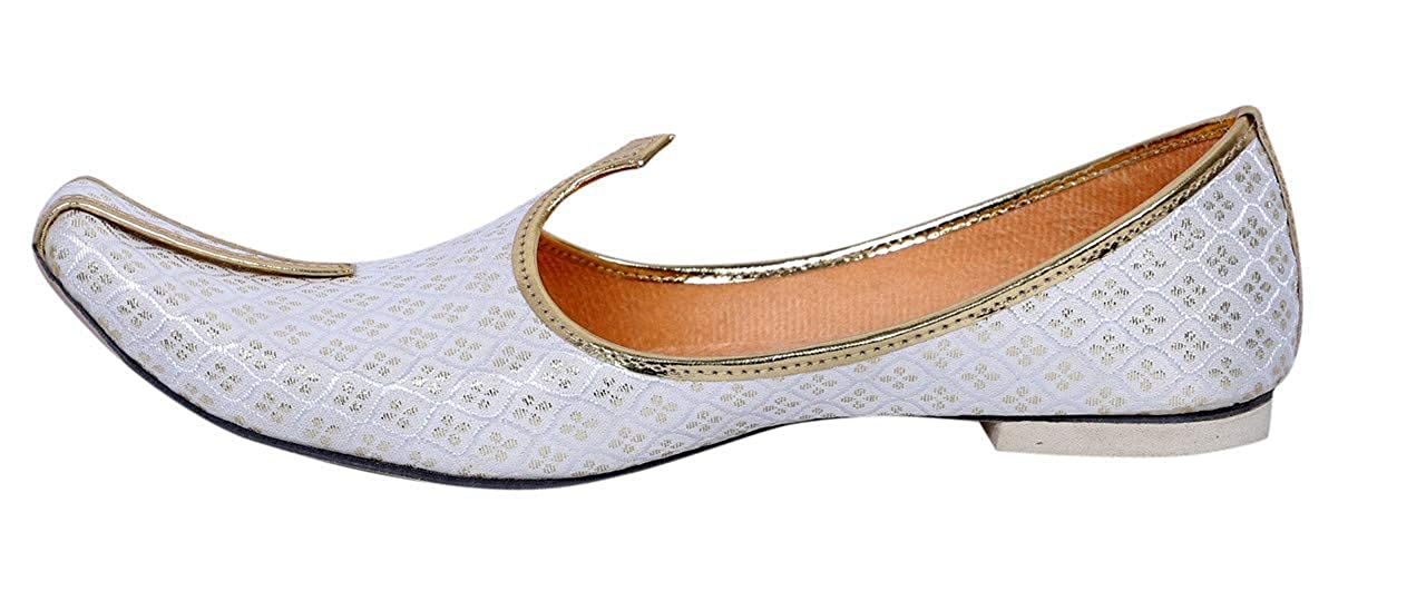 DEEUCO Men's Ethnic Juti/Mojari for Wedding and Party Occasions (White and Golden)