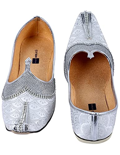 DEEUCO Men's Traditional Silver Wedding and Sherwani Jutti,Mojari