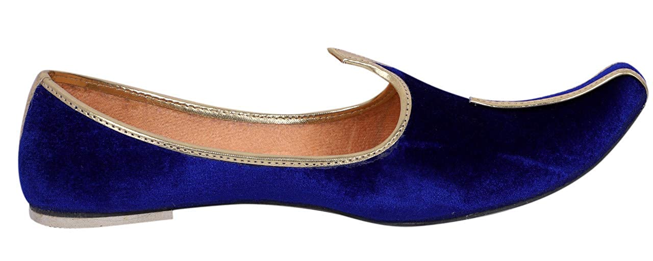 DEEUCO Men's Traditional Velvet Wedding and Sherwani Jutti/Mojari (Blue, 8 UK)