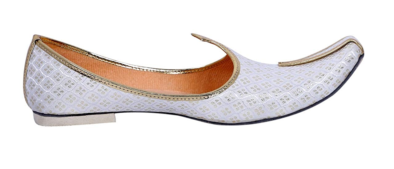 DEEUCO Men's Ethnic Juti/Mojari for Wedding and Party Occasions (White and Golden)