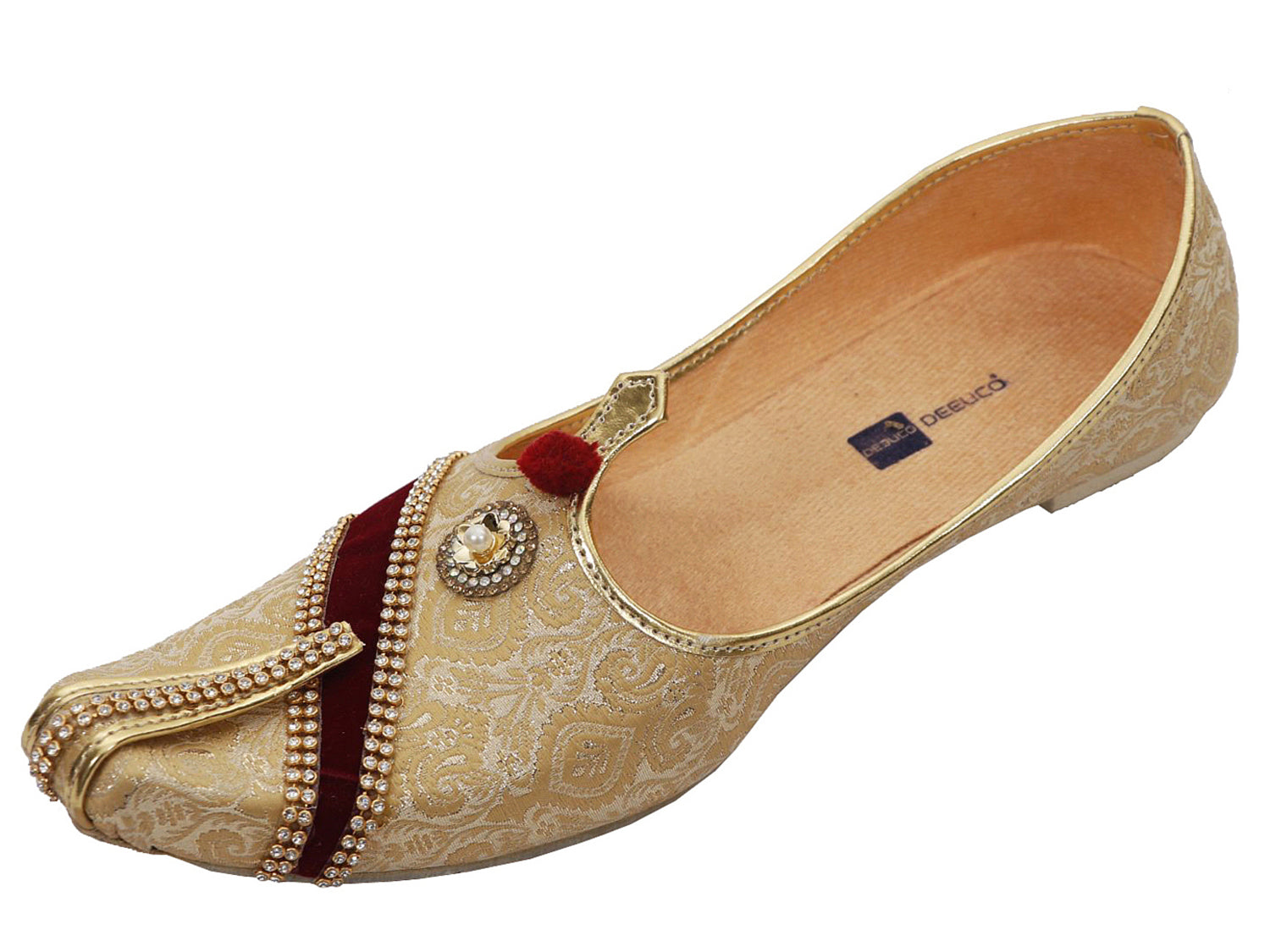 DEEUCO Men's Traditional Golden with Maroon Designer Wedding and Sherwani Jutti, Mojari