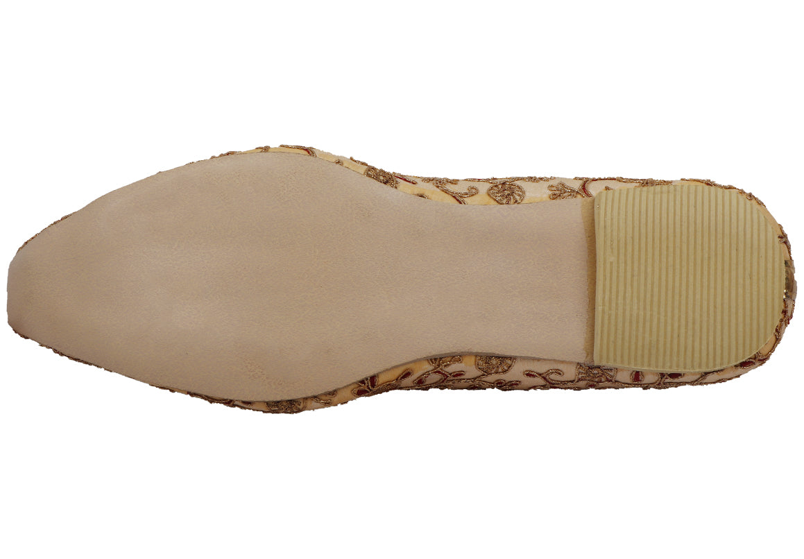 DEEUCO Men's Ethnic Golden and Maroon Embroidery Design Wedding,Party and Sherwani Jutti,Mojari