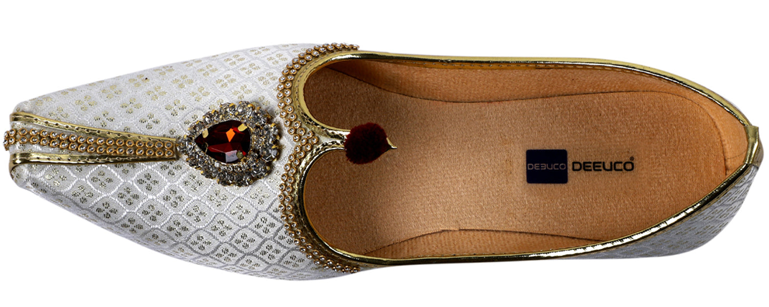 DEEUCO Men's Designer Stone Studded Wedding and Sherwani Jutti Mojari.